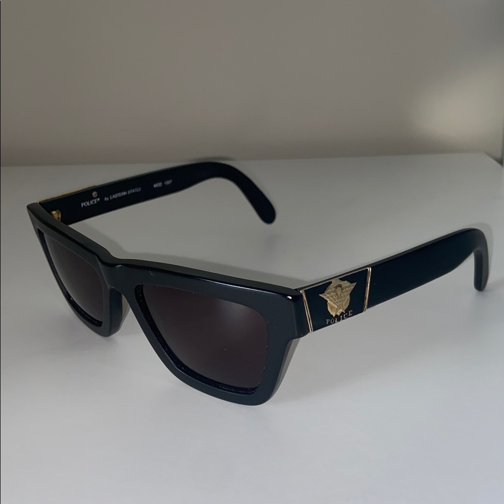 Police Matte Black Aviator Sunglasses Eastern States gold logo etching unisex
